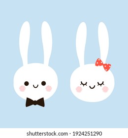 Little rabbit head icon on blue background vector illustration. Cute cartoon character. Kid wear fashion print or Easter day elements.