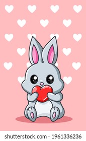 Little rabbit with heart kawaii cartoon illustration