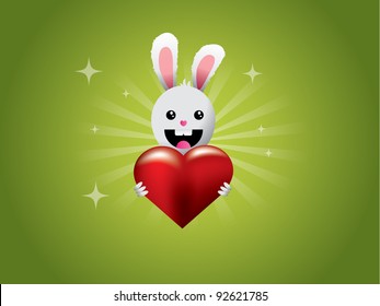Little rabbit holding heart - vector illustration