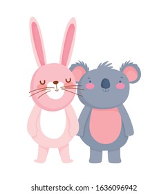 little rabbit and koala cartoon character on white background vector illustration