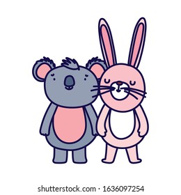 little rabbit and koala cartoon character on white background vector illustration