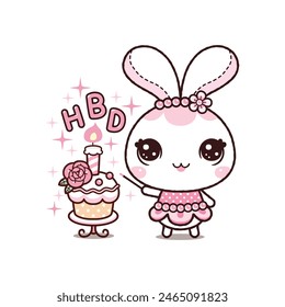 Little Rabbit Light Birthday Candles. Kawaii Cartoon Style