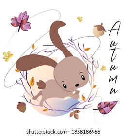 Little rabbit on dry leaves. Autumn season - Vector