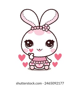 Little Rabbit Showing Mini Heart Sign of Fingers. Kawaii Cartoon Style