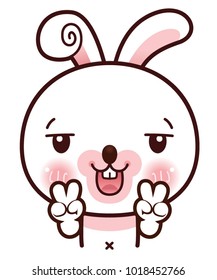 Little Rabbit Showing Peace Hand Sign, Kawaii Cartoon Style