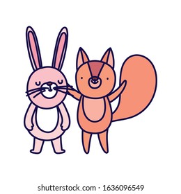 little rabbit and squirrel cartoon character on white background vector illustration