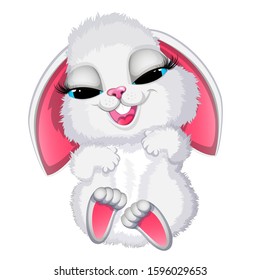 The little rabbit wants to sleep. White fluffy rabbit. Cartoon vector illustration. EPS10