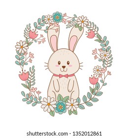 little rabbit with wreath flowers easter character