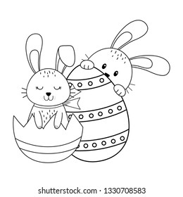 little rabbits with egg painted easter character