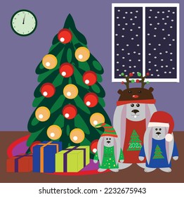 
Little rabbits with gifts from the damn Christmas tree