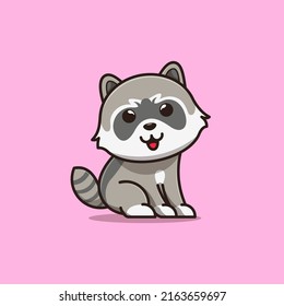 Little Raccoon Cartoon Icon Illustration