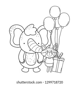 little raccoon and elephant with balloons helium