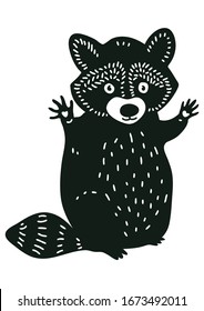 Little raccoon isolated monochromic vector art. Baby shower greeting card design element, nursery wall decor. Children room drawing.