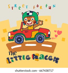 little racer. cute bear. vector cartoon illustration