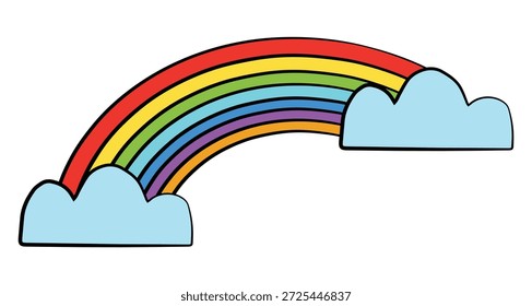 Pequeño arco iris con nubes aisladas sobre fondo blanco