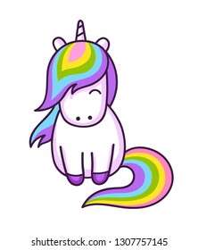 Little rainbow unicorn. Kawaii cartoon character. Vector illustration.