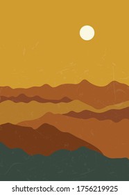 Un pequeño paisaje al azar con toque minimalista y paleta de color amarillo tierra