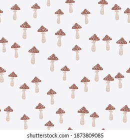 Little random mushroom pale ornament seamless pattern. Nature print with light background. Decorative backdrop for fabric design, textile print, wrapping, cover. Vector illustration.