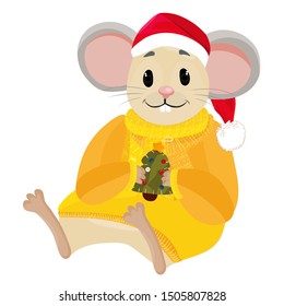 A little rat. 2020 of the rat. Chinese New Year. Cartoon vector illustration isolated on a white background.