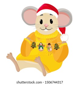 A little rat. 2020 of the rat. Chinese New Year. Cartoon vector illustration isolated on a white background.