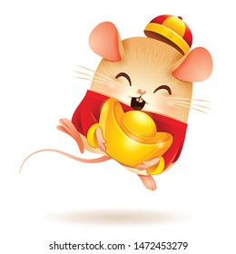 The Little Rat with Chinese gold - Ingot. Chinese New Year. Year of the rat.