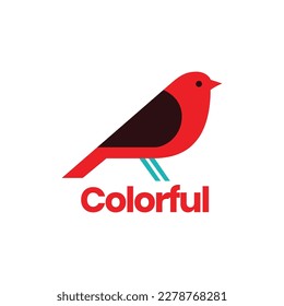 little red bird colorful abstract geometric modern logo design vector