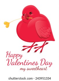 little red bird in the form of heart - vector template for card with love