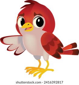 el pequeño pájaro rojo señala su ala al objeto2