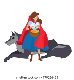Little red cap girl with wolf cartoon