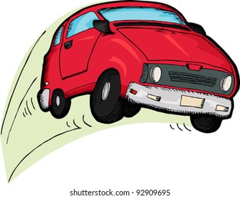 Little red car cartoon bouncing over white background