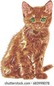 Little red cat - Realistic vector illustration
