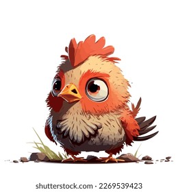 Little red chicken, chick. Little hen baby. A friendly little chick with big dark eyes.