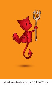 Little Red Devil. A devil cartoon character illustration. Halloween character. orange background.