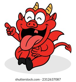 Little Red Devil cartoon characters laughing out loud. Best for sticker, logo, and mascot with humanity themes