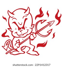 Little Red Devil Holding Trident Vector illustration
 svg