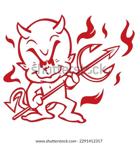 Little Red Devil Holding Trident Vector illustration
