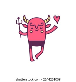 Little red devil with showing love, illustration for t-shirt, sticker, or apparel merchandise. With doodle, retro, and cartoon style.