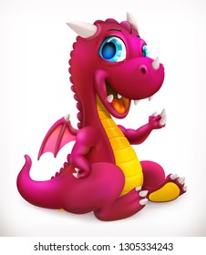 Little Red Dragon Cartoon Character. Funny Animal, 3d Vector Icon