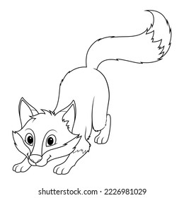 Little Red Fox Cartoon Animal Illustration BW