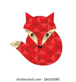 Little Red Fox Made Of Triangles. Vector Illustration For Cool Print. 