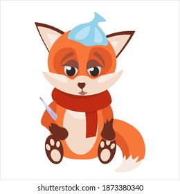 Little red fox is sad because ill