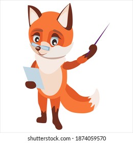 Little red fox scientist is making a report