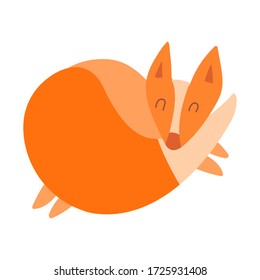 Little red fox is sleeping isolated on a white background Wild animal in the Scandinavian style. Cartoon fox in a flat style