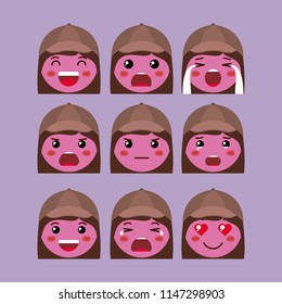 little red girls emoticon set kawaii characters