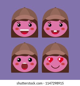 little red girls emoticon set kawaii characters