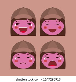 little red girls emoticon set kawaii characters