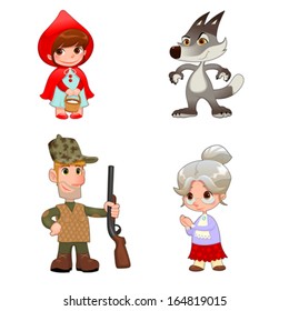 Little Red Hiding Hood's characters. Funny cartoon and vector isolated items.