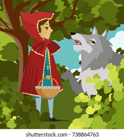 little red hood and big bad wolf in the forest tale