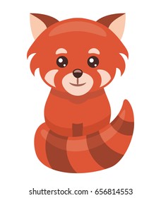 Little red panda cartoon isolated on white background, vector illustration.