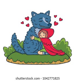 Little Red Riding Hood. Big Bad Wolf and Little Red Riding Hood. Children illustration.